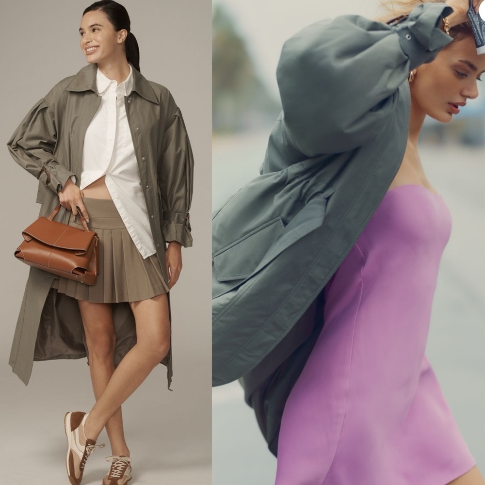 Anthropologie $178 Olive Green Belted Long Trenchcoat - Picture 6 of 7